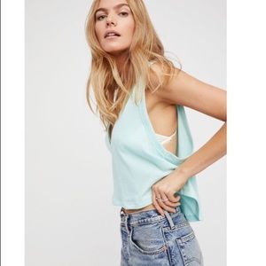Free People Light Aqua Side-Slit Tank Top